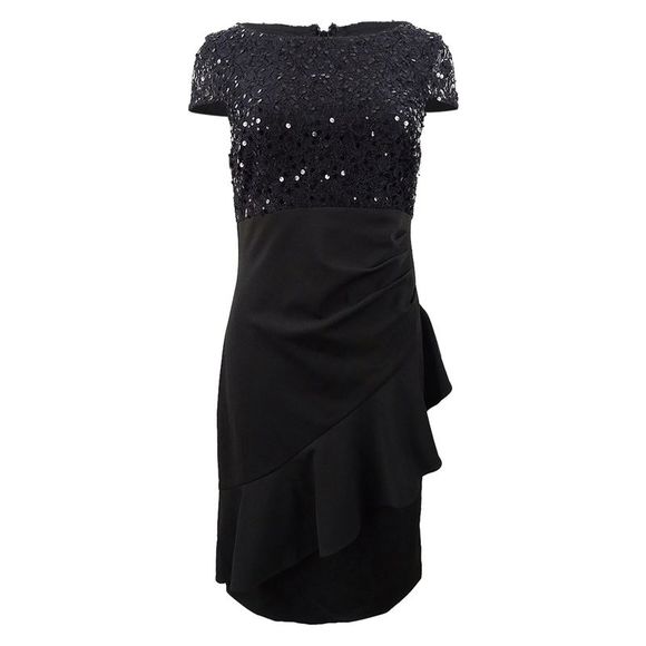 Jessica Howard Women's Ruffled Sheath Dress - Black - Picture 1 of 3